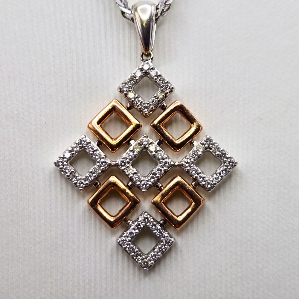 14K White & Rose Gold Diamond Square Necklace
